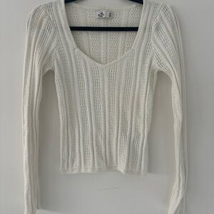 Hollister Cream Knit V-Neck Sweater